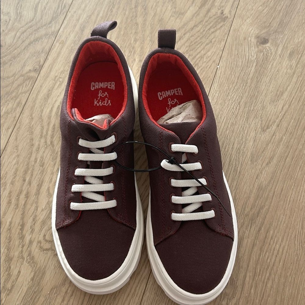 CAMPER FOR KIDS Brutus Burgundy/Brown organic cotton shoes, Size EU34/US2, NWOT